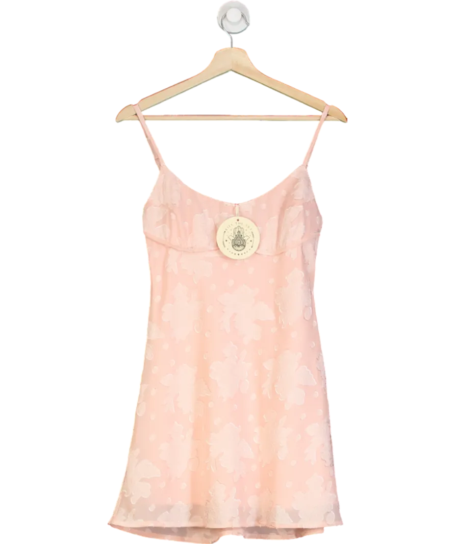 Kiss The Sky Pink Embroidered Floral Slip Mini Dress UK S