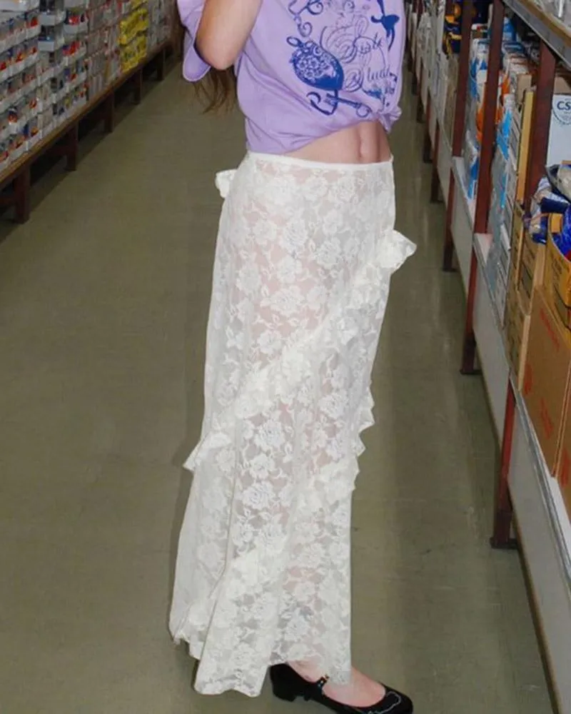 Lace Patchwork Ruffles Skirt