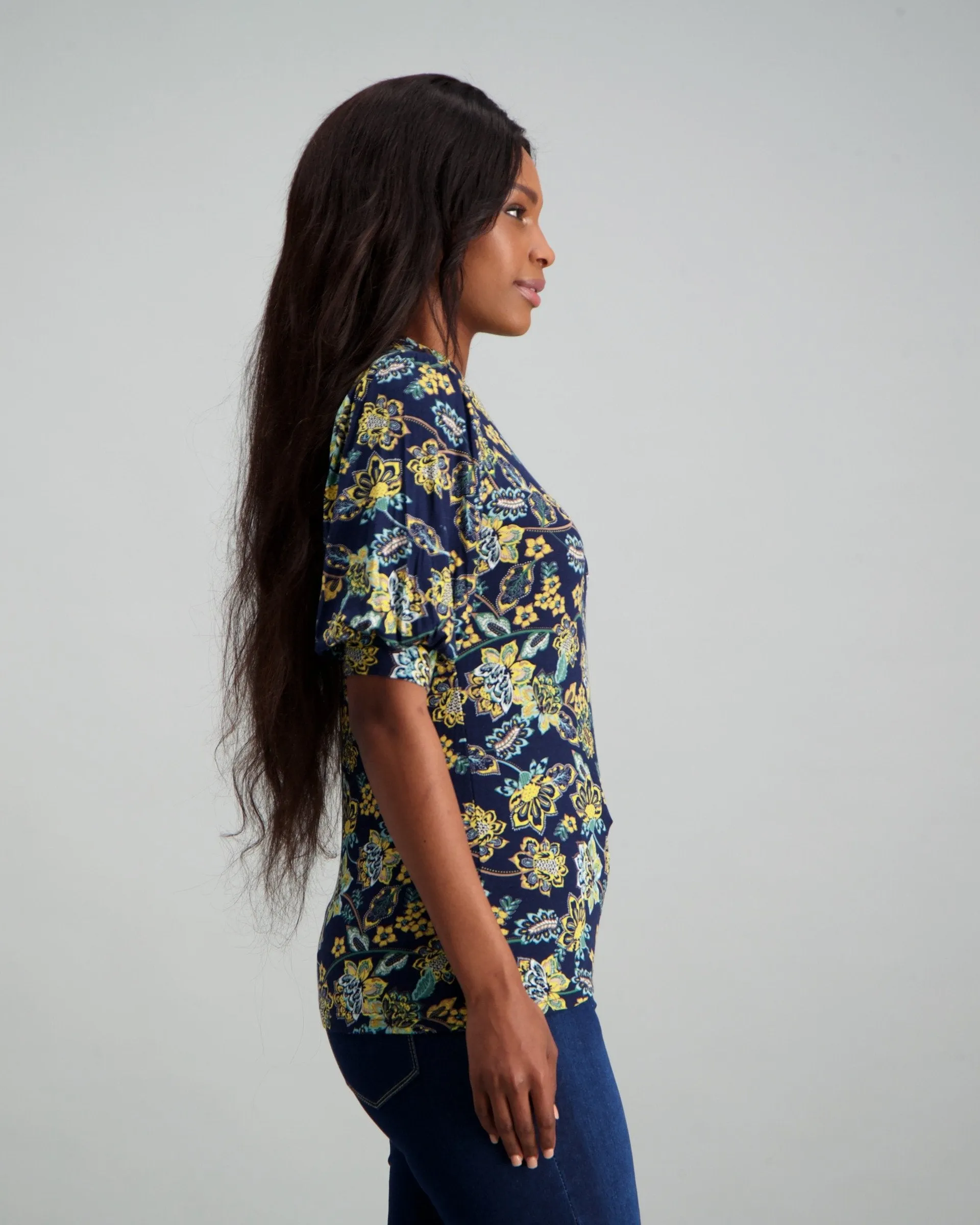 Ladies Paisley Floral Puff Sleeve Top - Multi