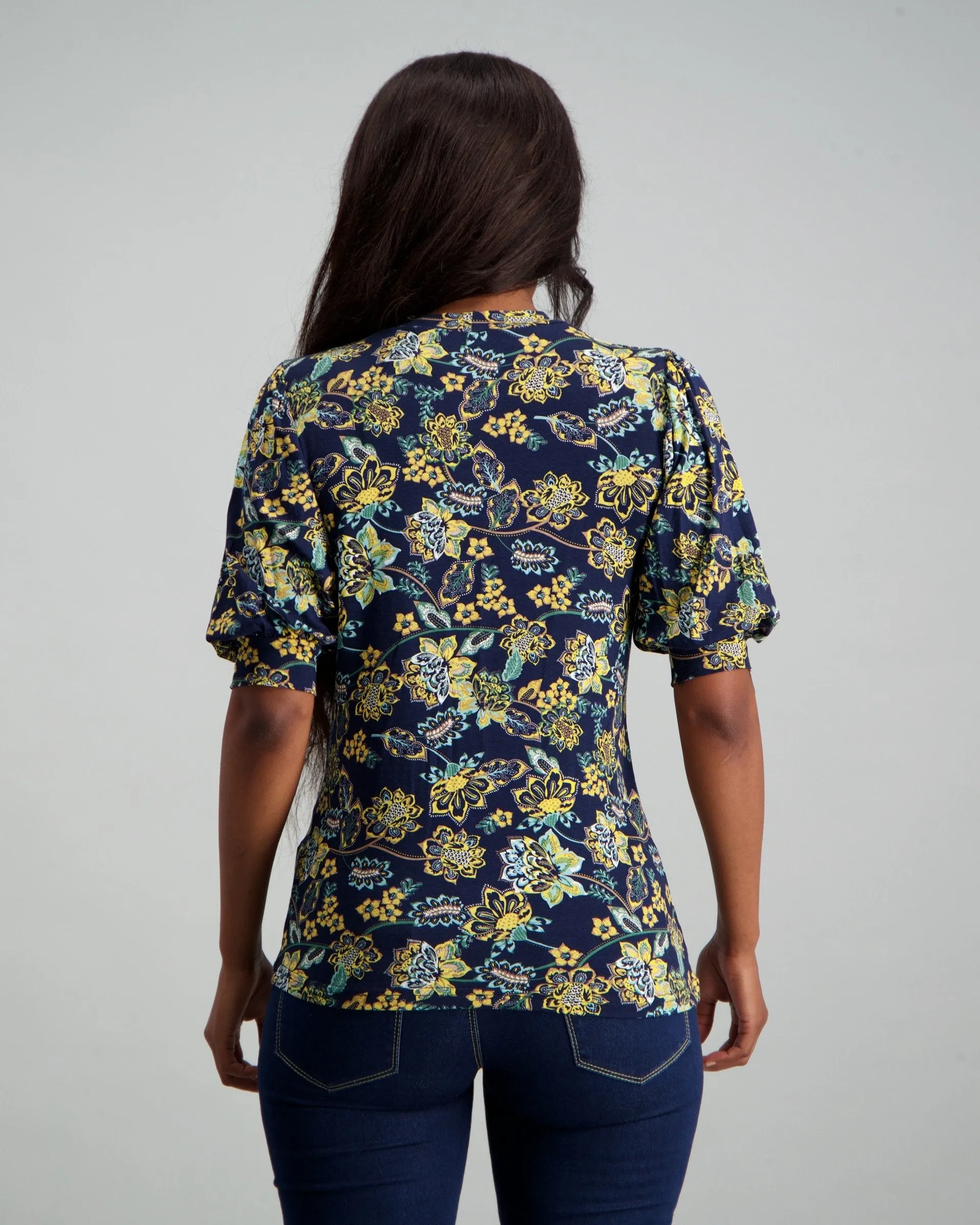 Ladies Paisley Floral Puff Sleeve Top - Multi