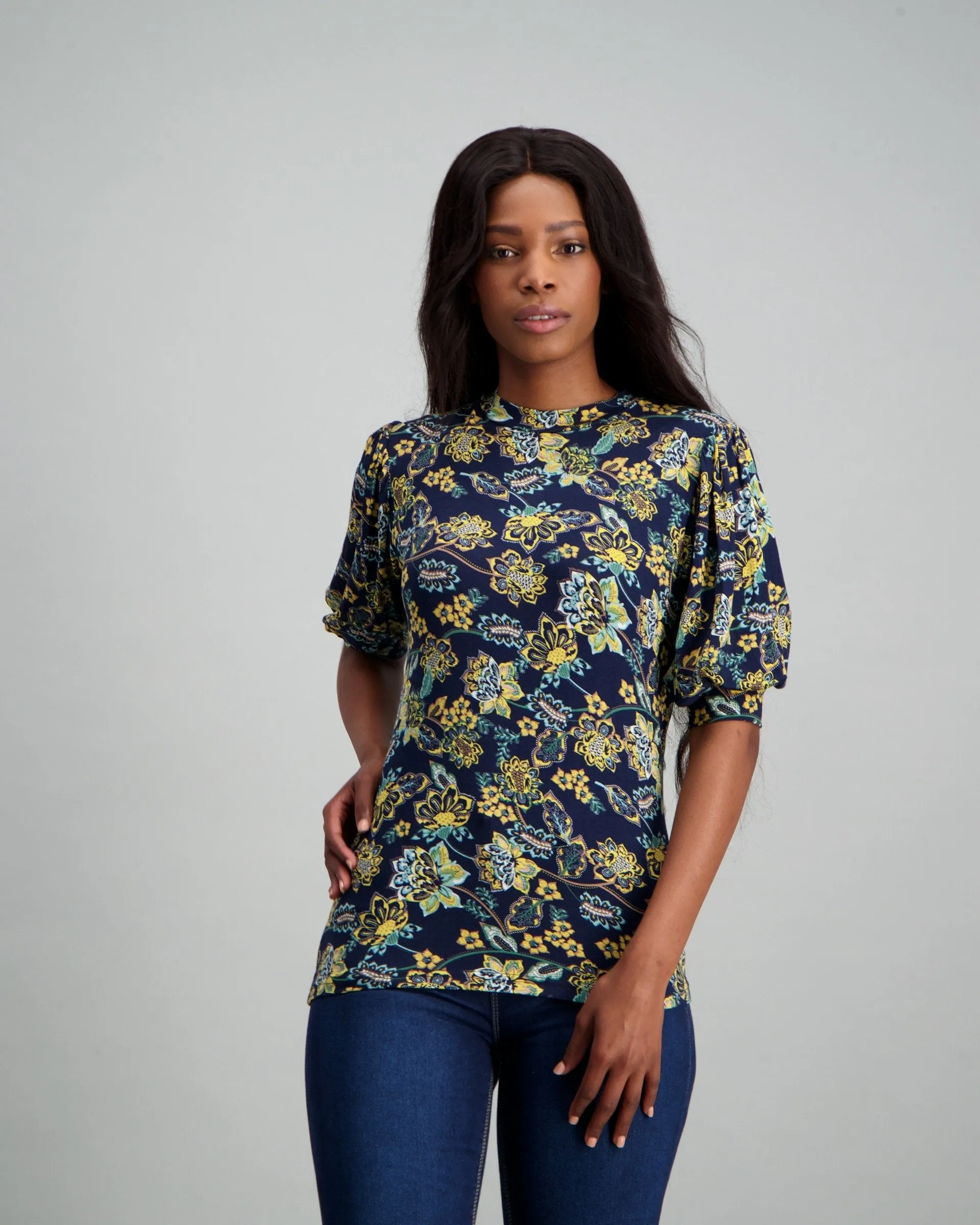 Ladies Paisley Floral Puff Sleeve Top - Multi