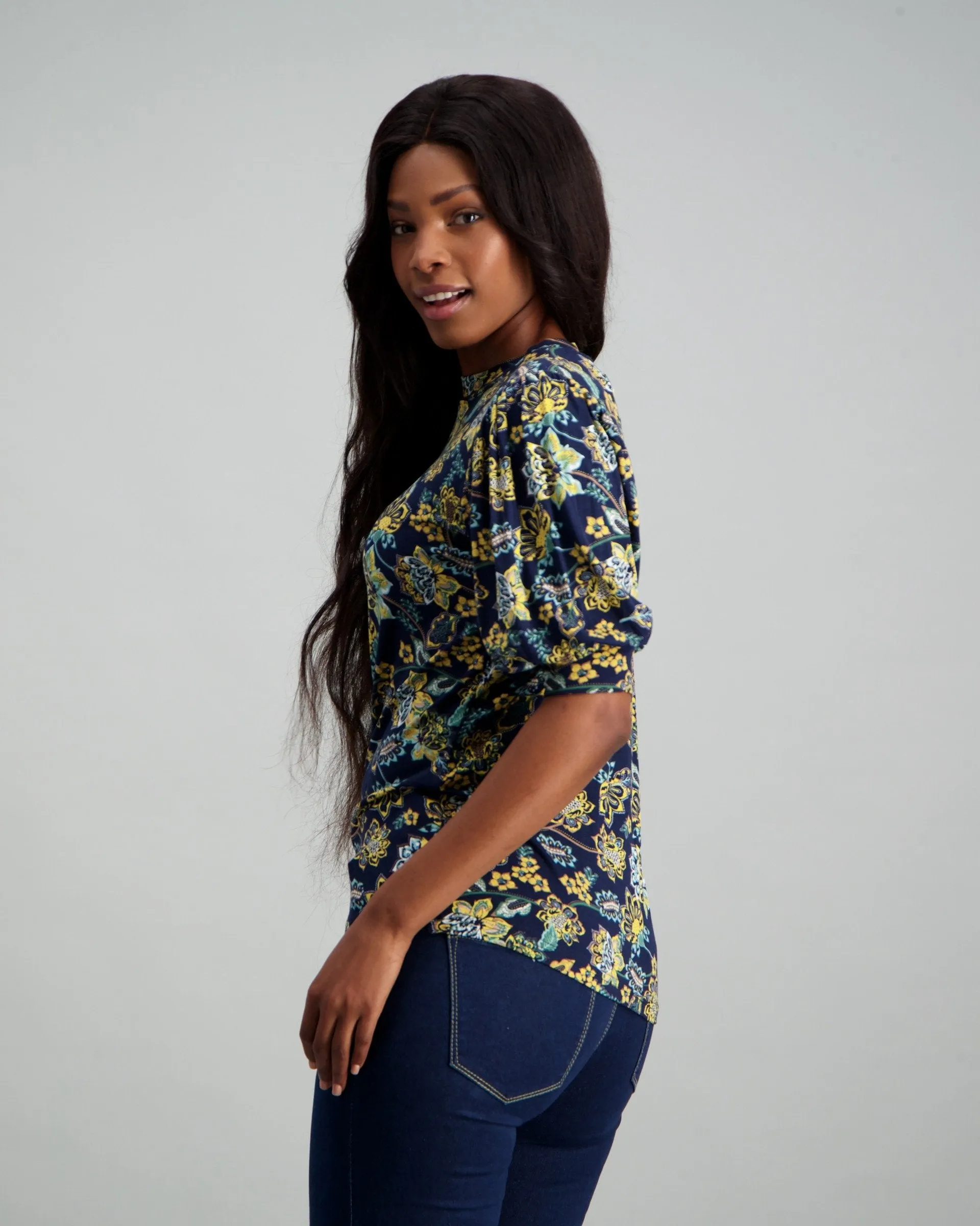 Ladies Paisley Floral Puff Sleeve Top - Multi