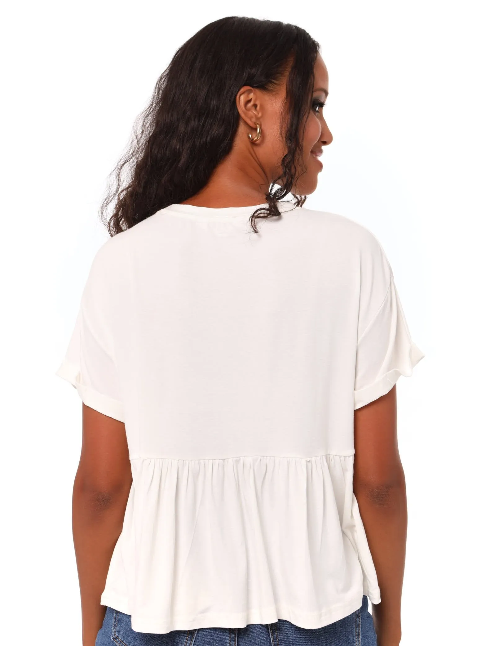 Ladies Peplum Tee - White