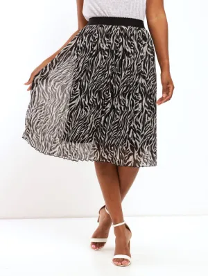 Ladies Pleated Patchwork Striped Skirt - Animal