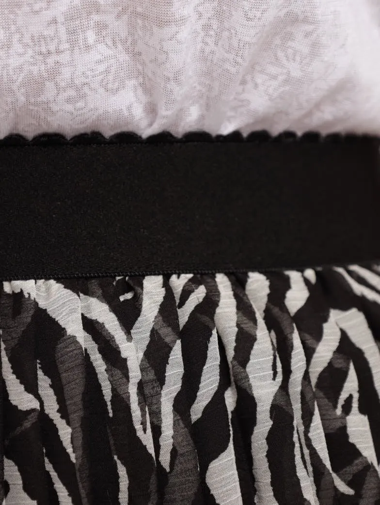 Ladies Pleated Patchwork Striped Skirt - Animal