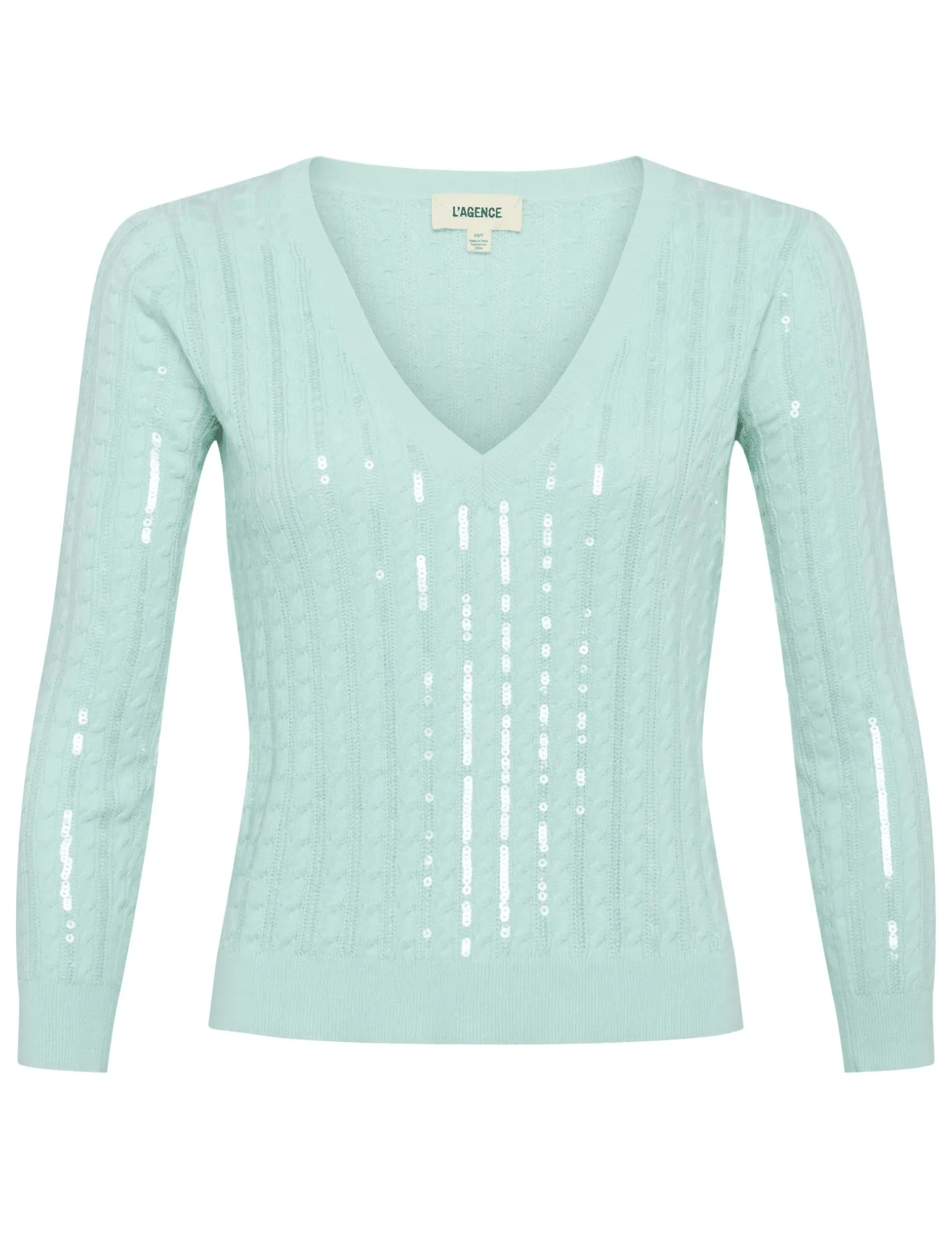 L'Agence Trinity Sequin Cable Knit Pullover