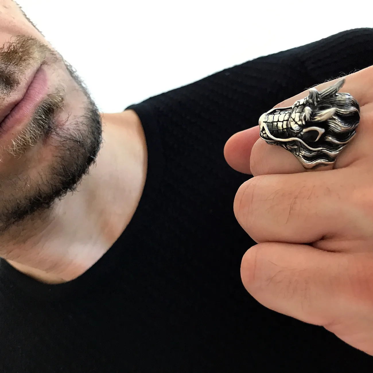 Large Dragon Design Solid Sterling Silver Ring