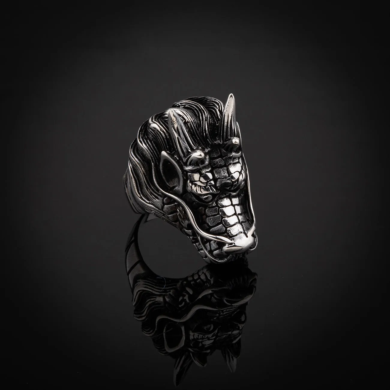 Large Dragon Design Solid Sterling Silver Ring