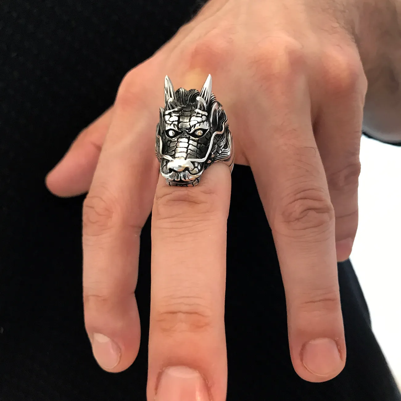 Large Dragon Design Solid Sterling Silver Ring