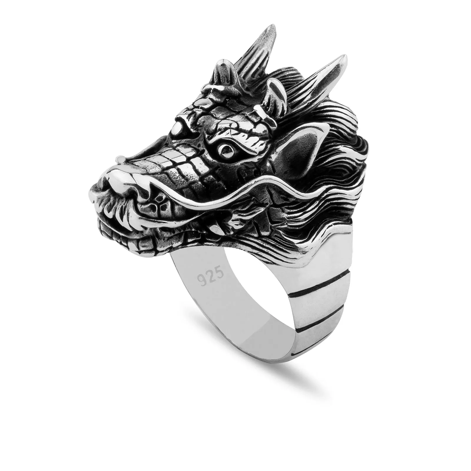 Large Dragon Design Solid Sterling Silver Ring