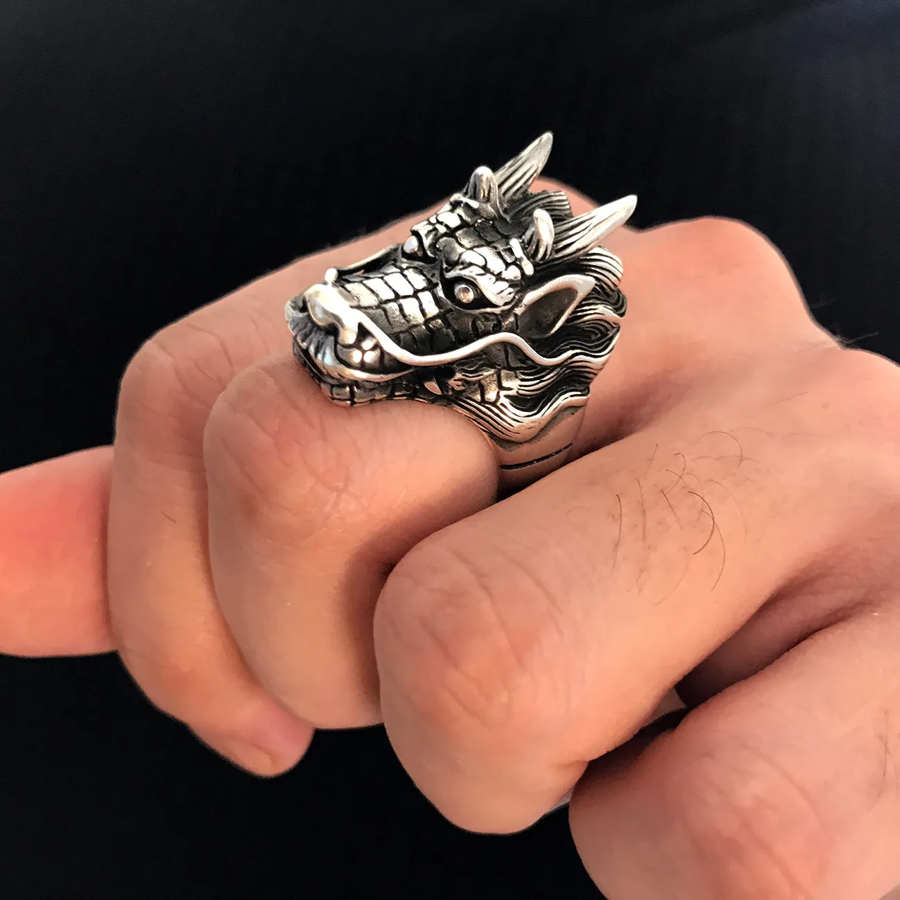 Large Dragon Design Solid Sterling Silver Ring