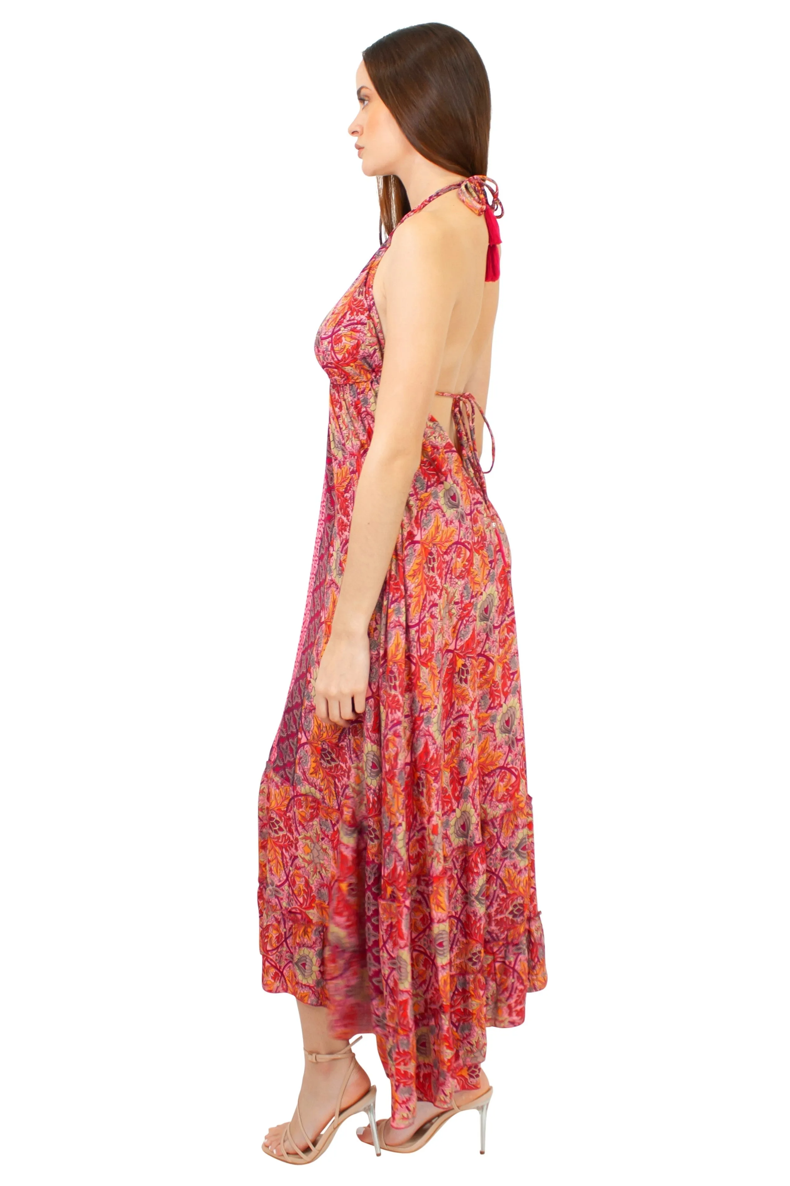 Lazy Daisy high-low adjustable halter dress in Natural (DK-5036S)