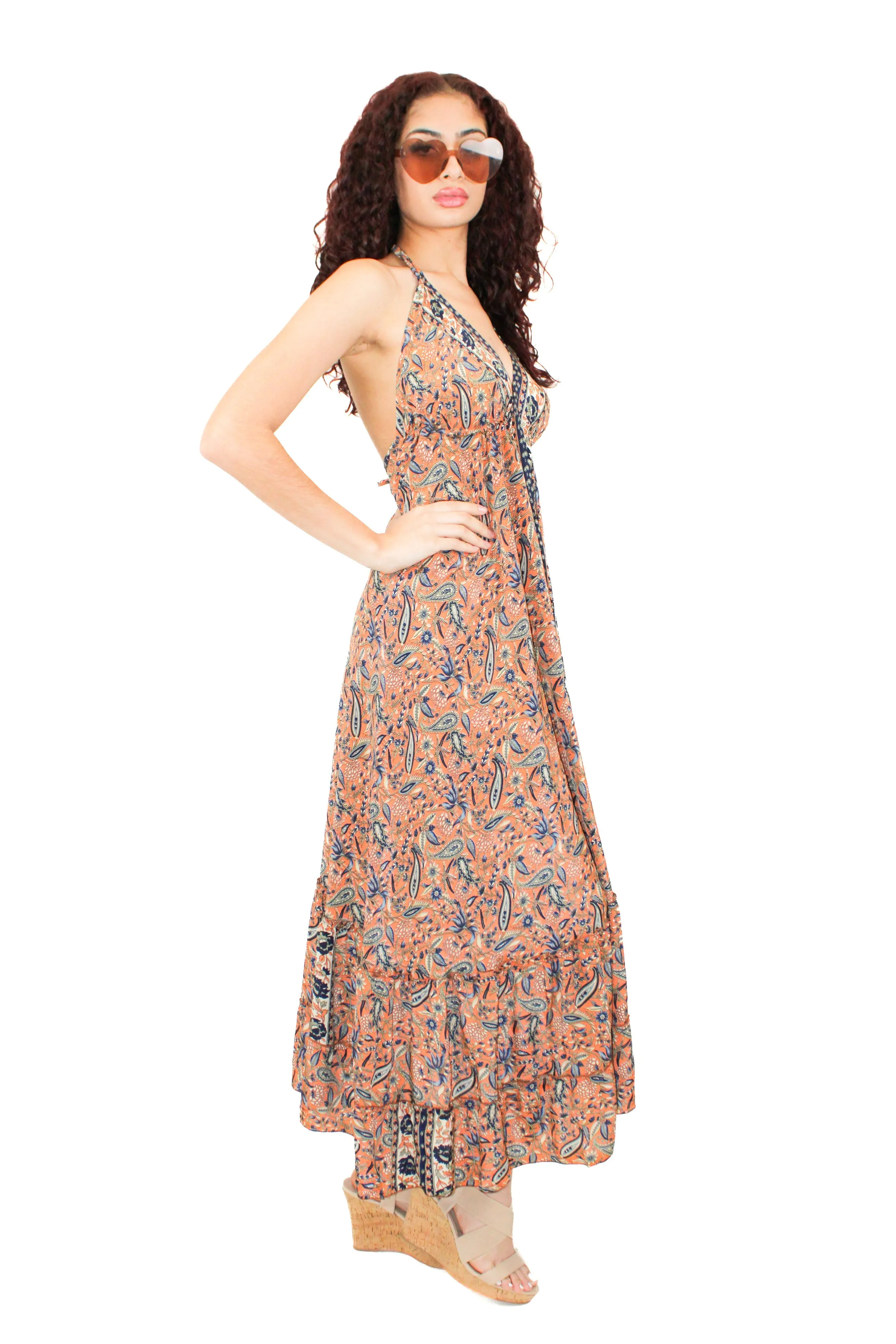 Lazy Daisy high-low adjustable halter dress in Natural (DK-5036S)