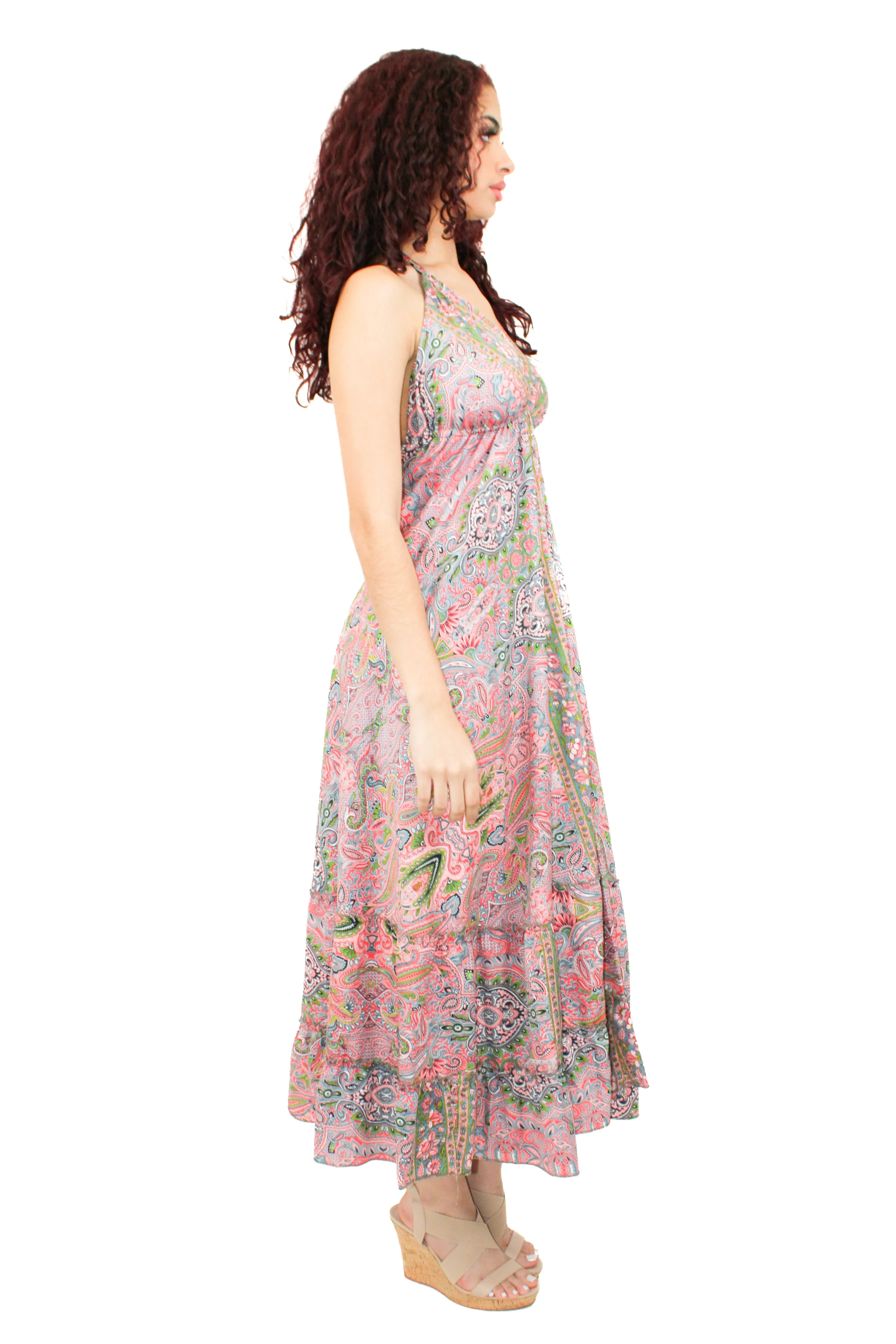 Lazy Daisy high-low adjustable halter dress in Natural (DK-5036S)