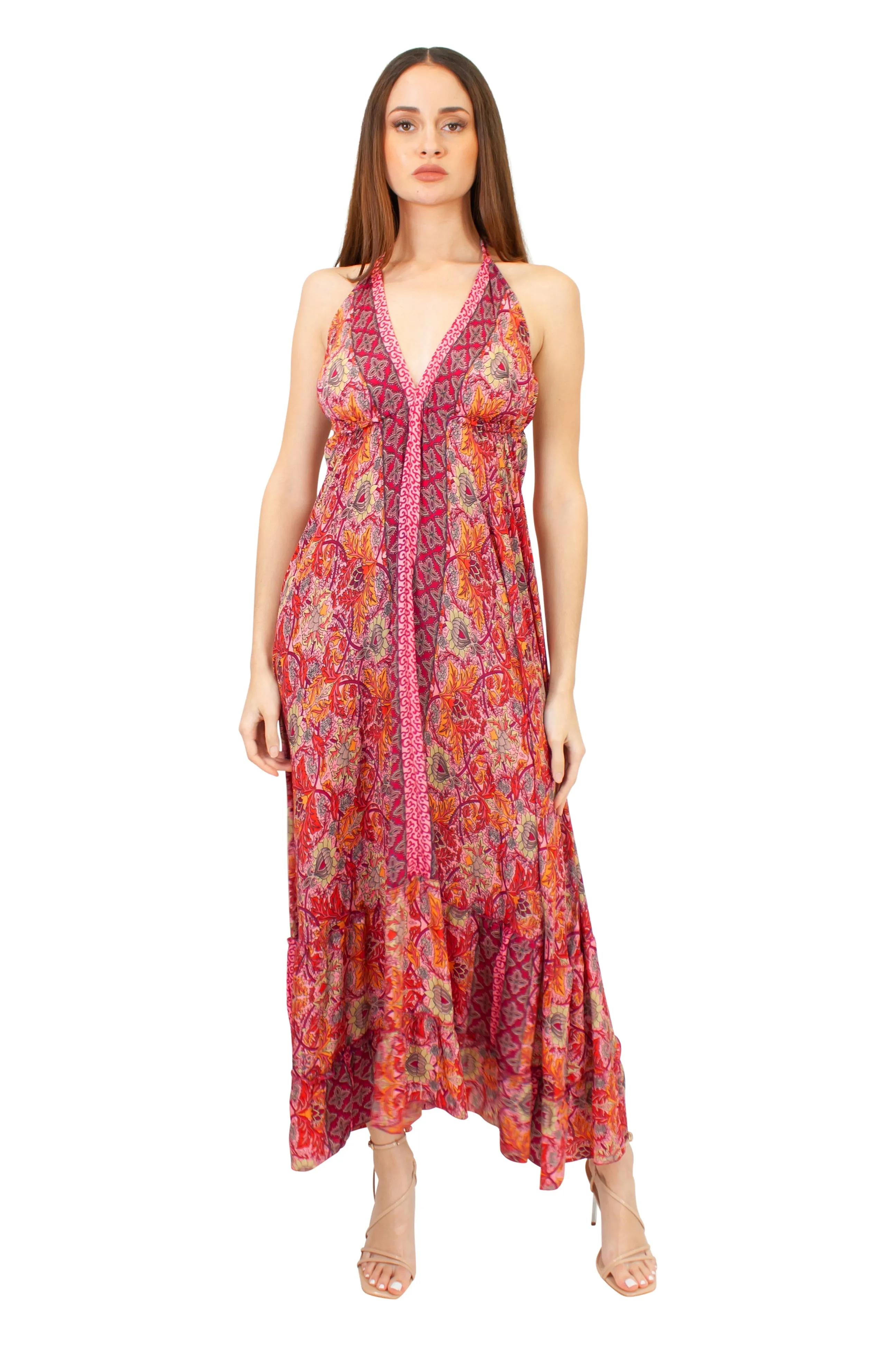 Lazy Daisy high-low adjustable halter dress in Natural (DK-5036S)