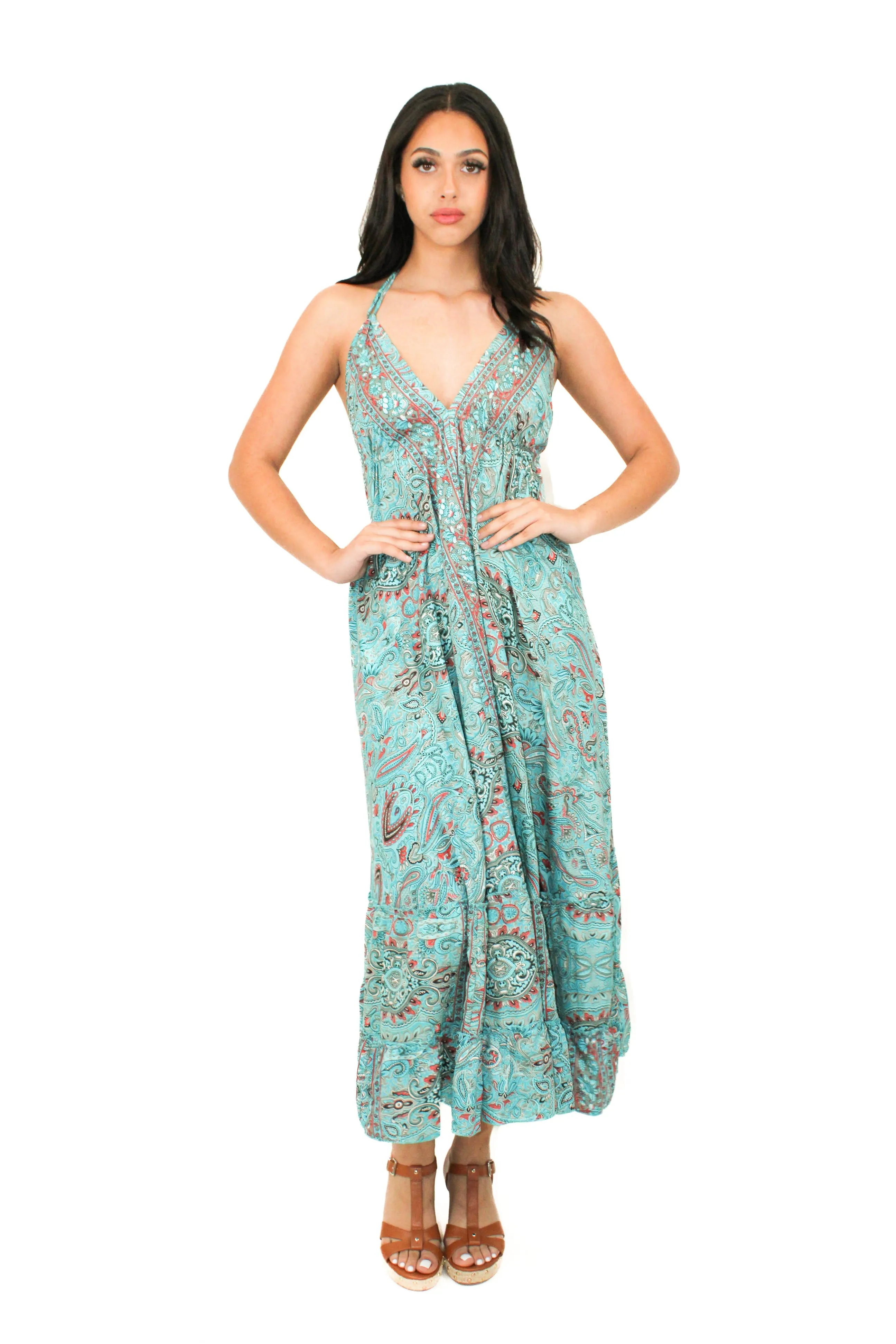 Lazy Daisy high-low adjustable halter dress in Natural (DK-5036S)