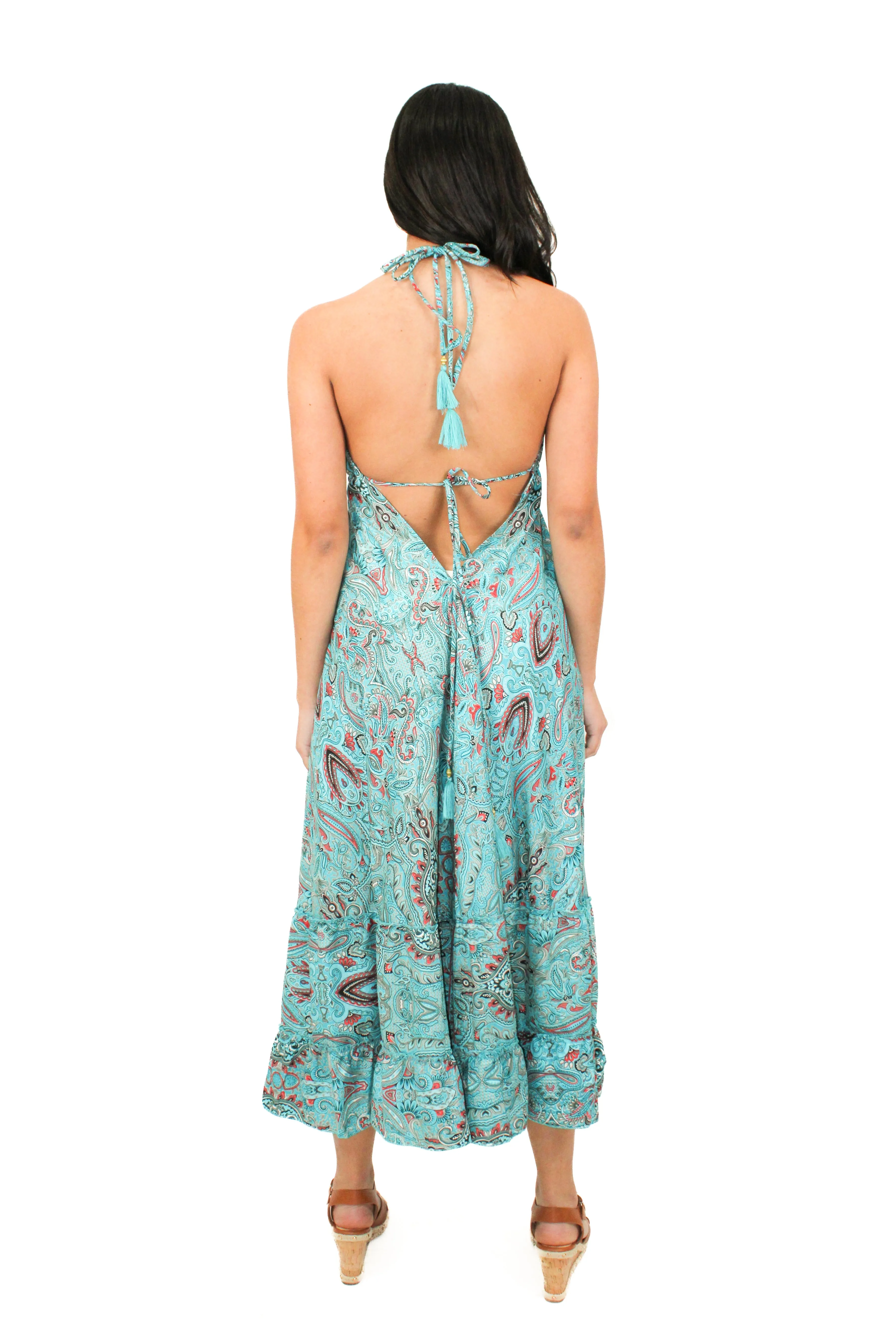 Lazy Daisy high-low adjustable halter dress in Natural (DK-5036S)