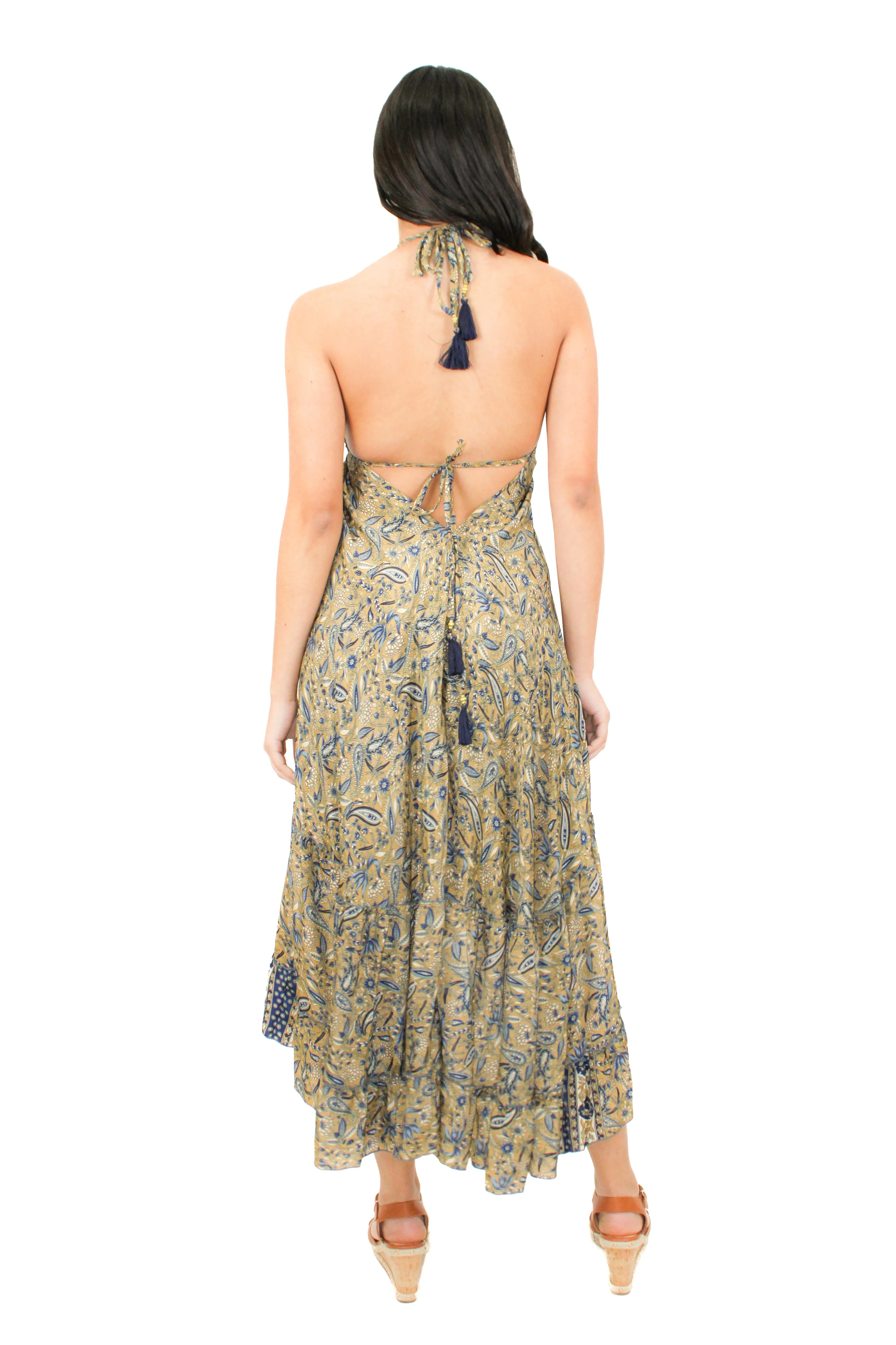 Lazy Daisy high-low adjustable halter dress in Natural (DK-5036S)