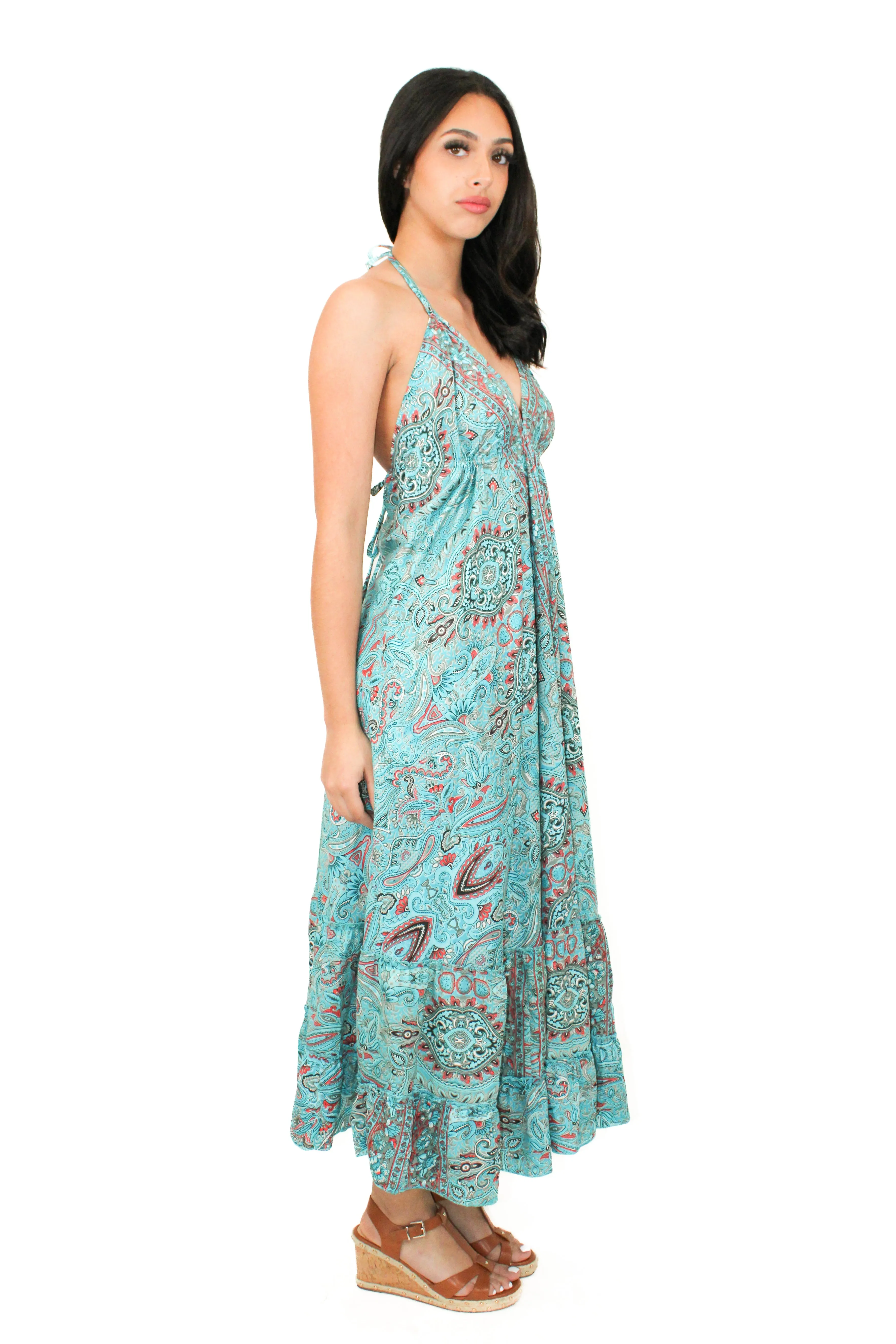 Lazy Daisy high-low adjustable halter dress in Natural (DK-5036S)