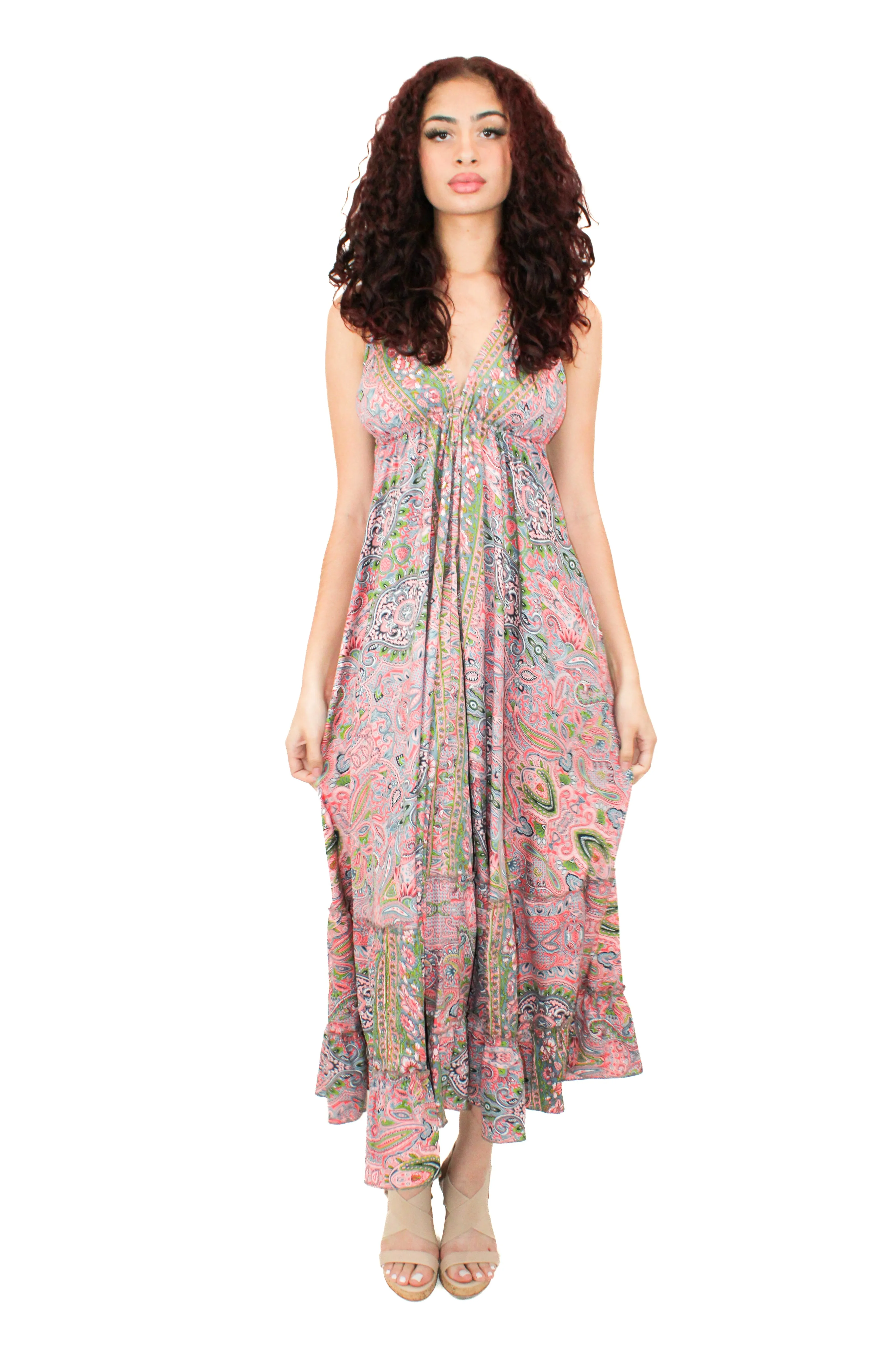 Lazy Daisy high-low adjustable halter dress in Natural (DK-5036S)