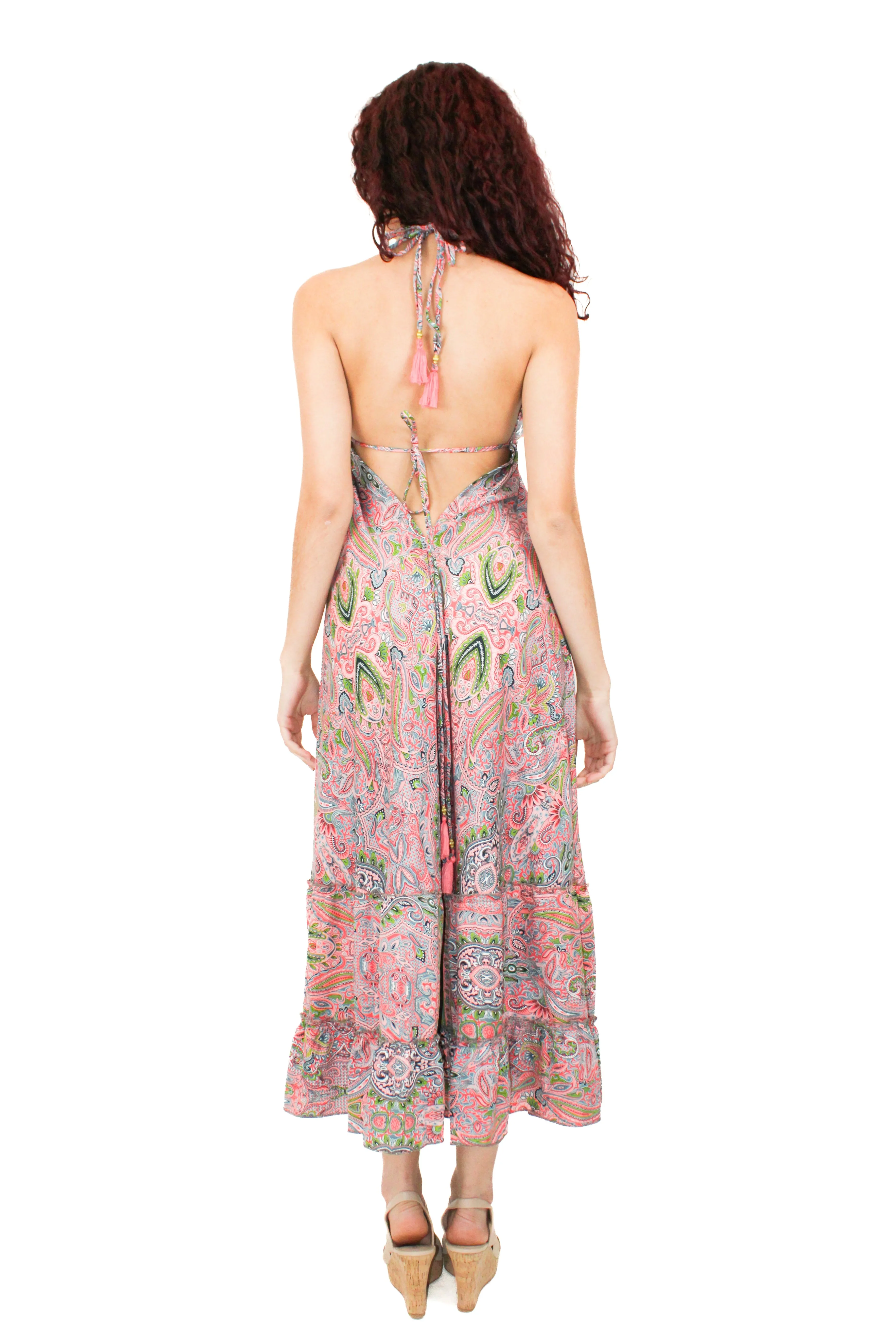 Lazy Daisy high-low adjustable halter dress in Natural (DK-5036S)