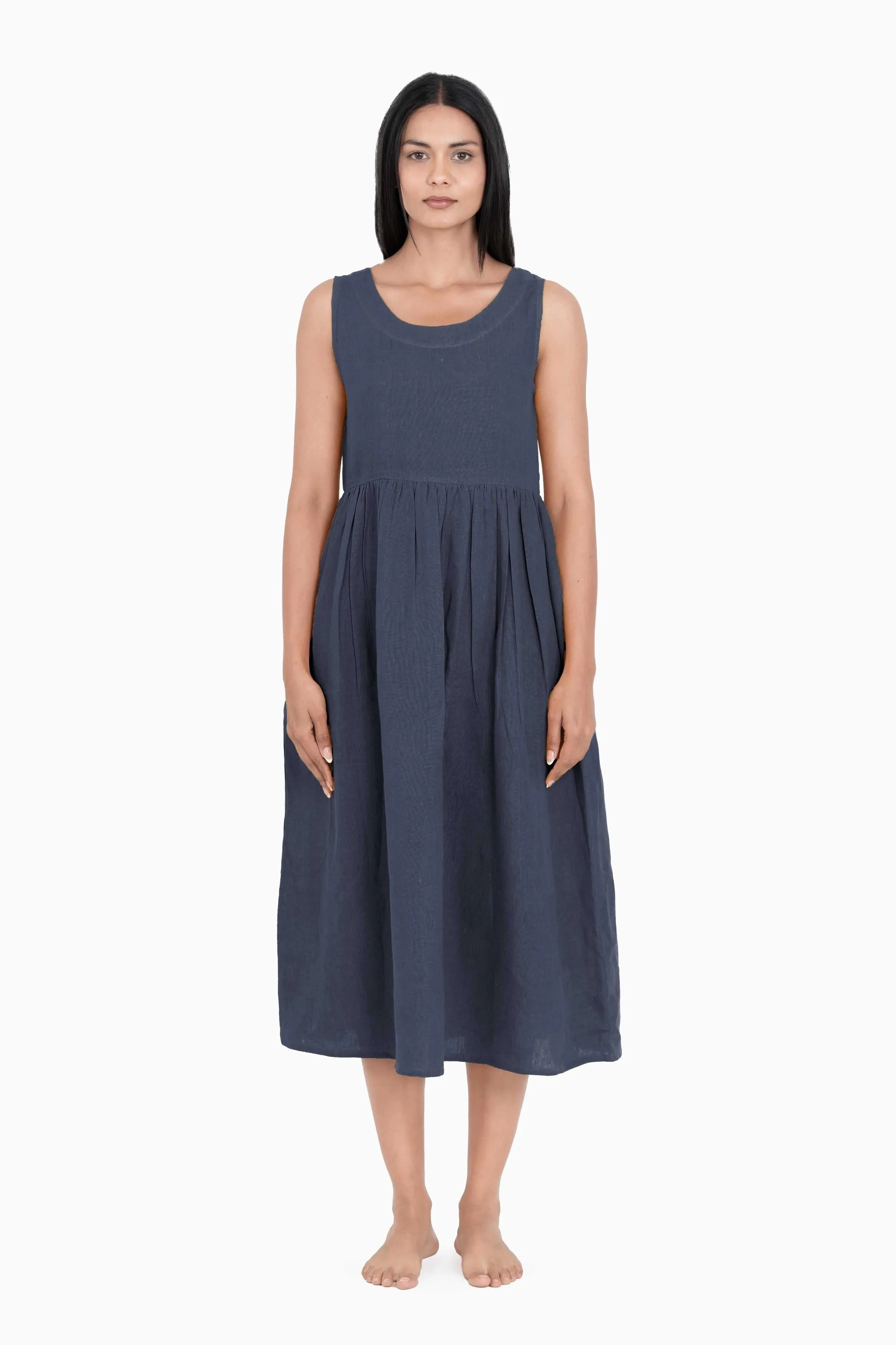 Linen Achill Dress-Stormy Blue