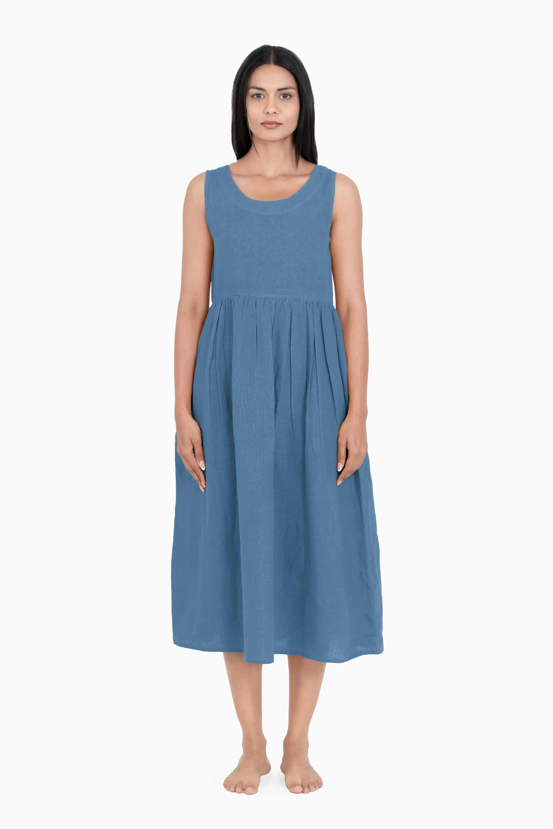 Linen Achill Dress-Stormy Blue