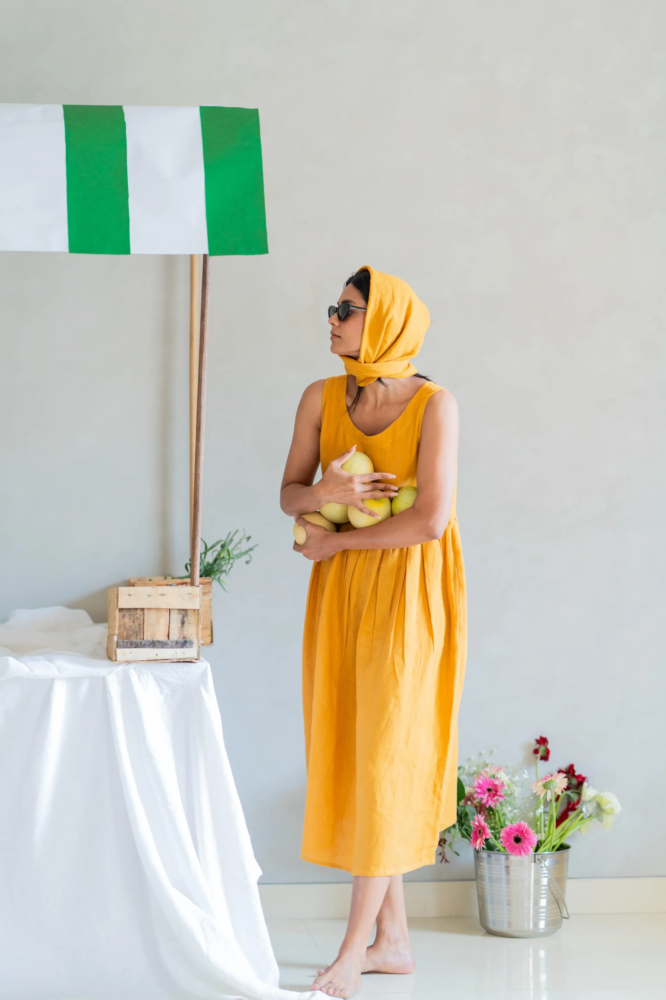 Linen Achill Dress-Sunburnt Yellow