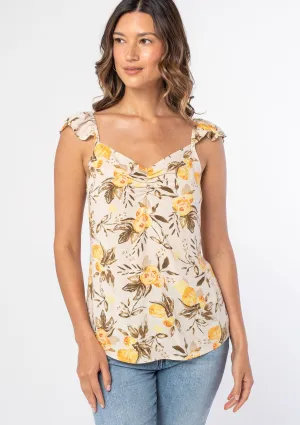 Linen Blend Tie Back Flutter Sleeve Tank Top