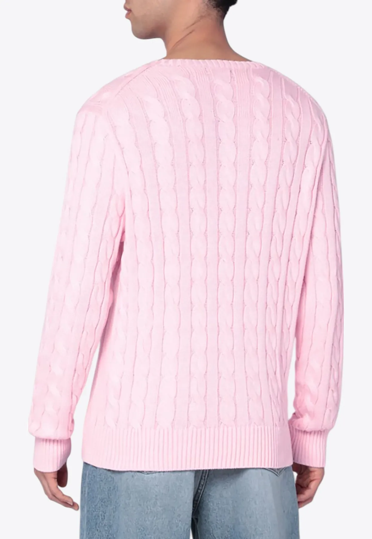 Logo Embroidered Cable Knit Sweater