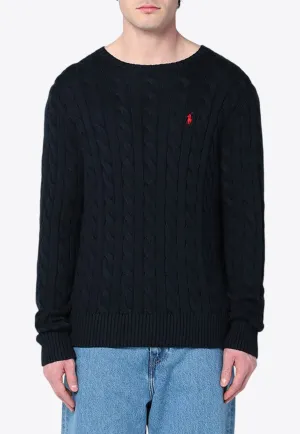 Logo Embroidered Cable Knit Sweater