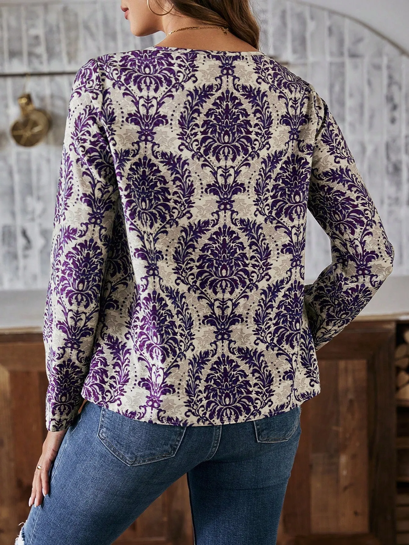 LUNE Women'S Floral Print Shirt With Openwork Collar