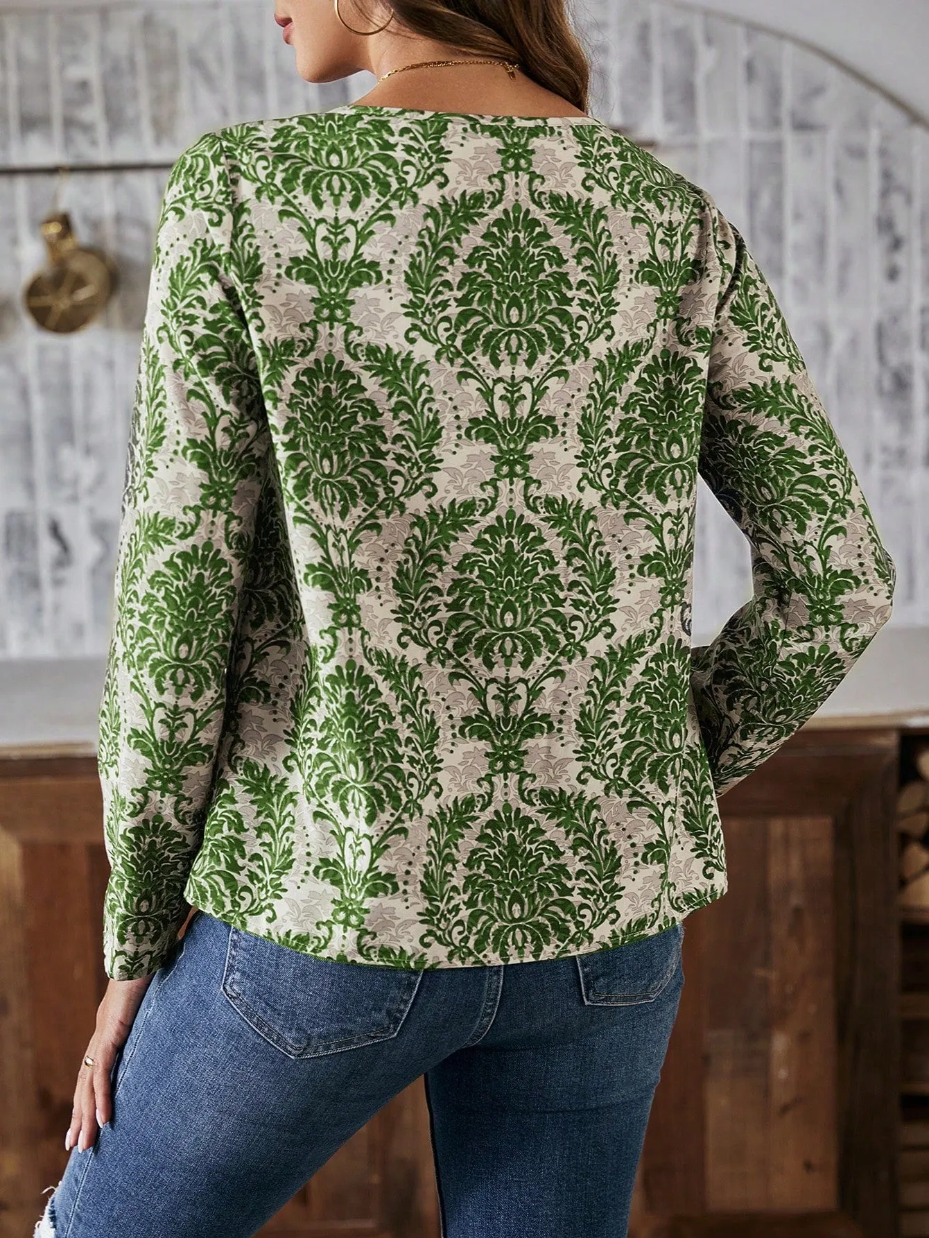 LUNE Women'S Floral Print Shirt With Openwork Collar