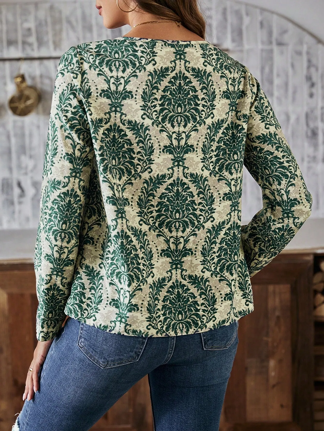 LUNE Women'S Floral Print Shirt With Openwork Collar