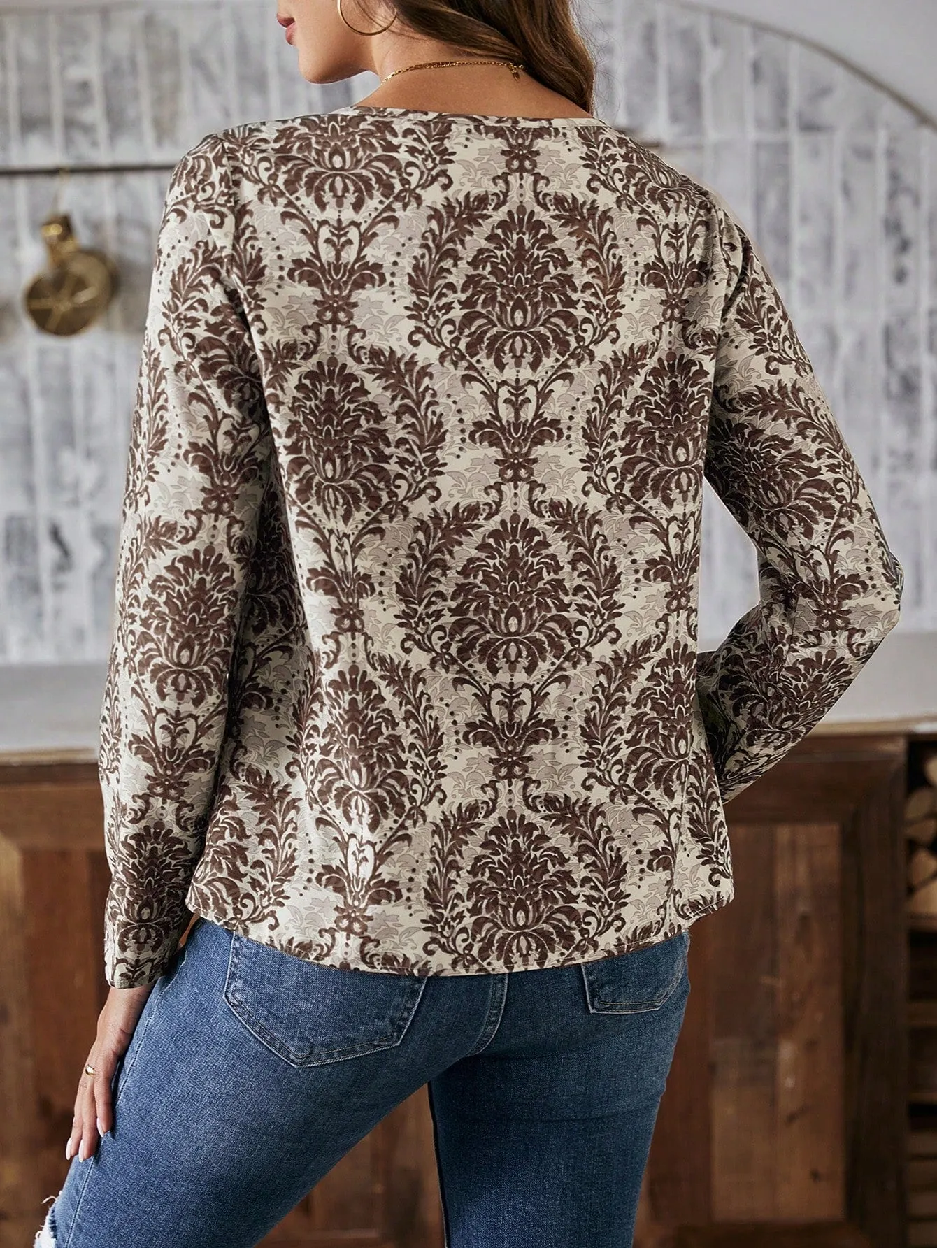 LUNE Women'S Floral Print Shirt With Openwork Collar