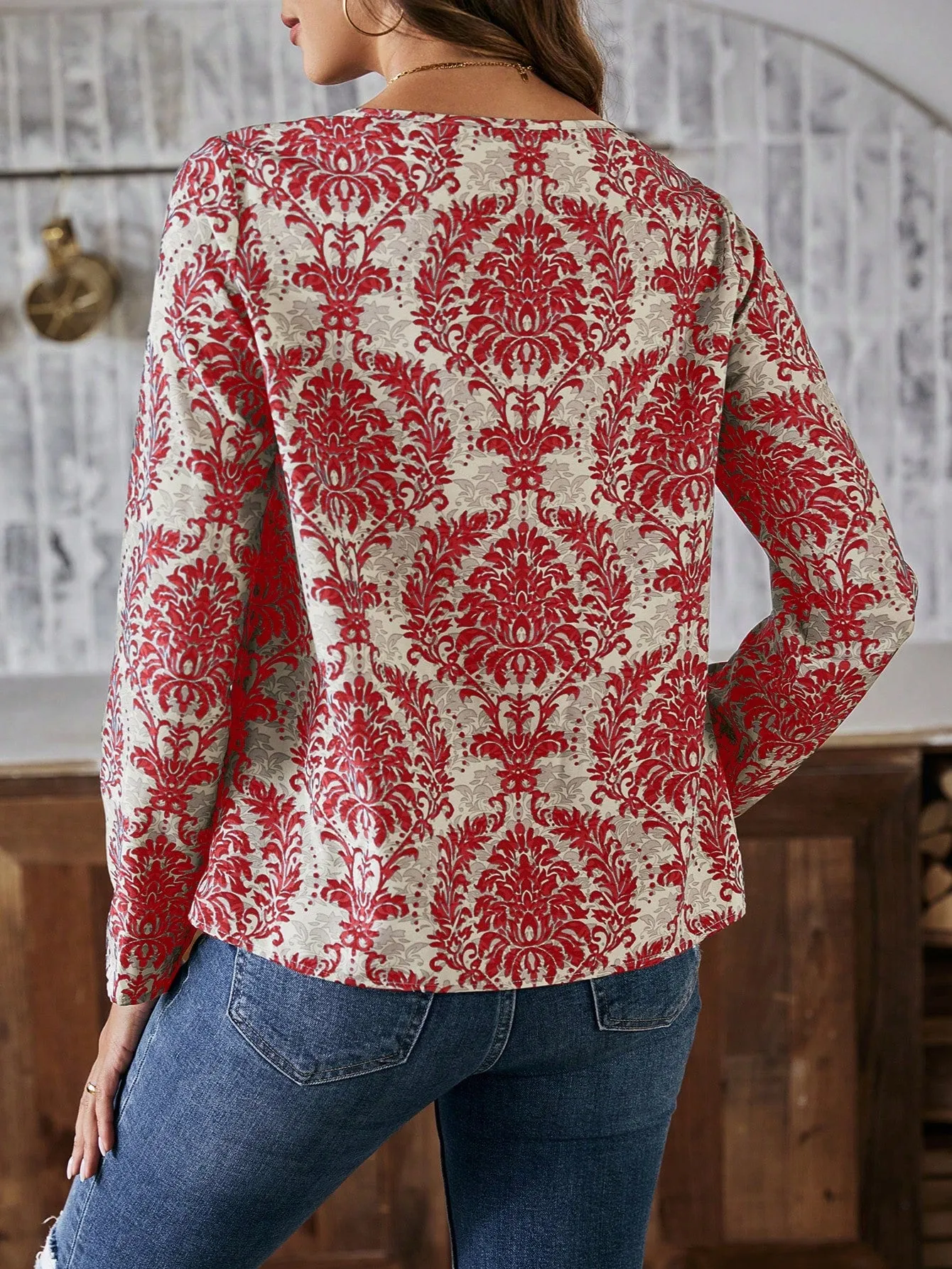 LUNE Women'S Floral Print Shirt With Openwork Collar
