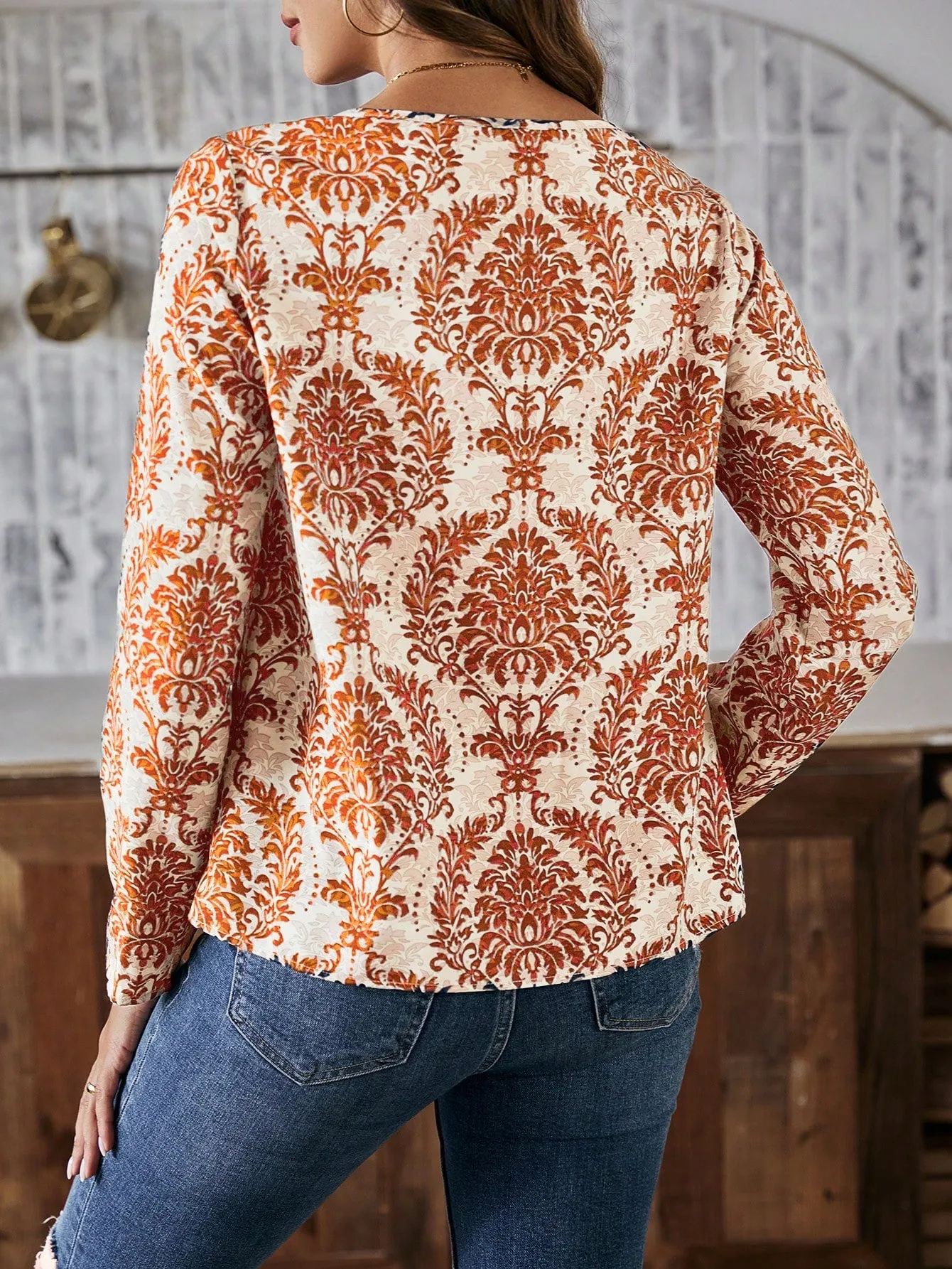 LUNE Women'S Floral Print Shirt With Openwork Collar