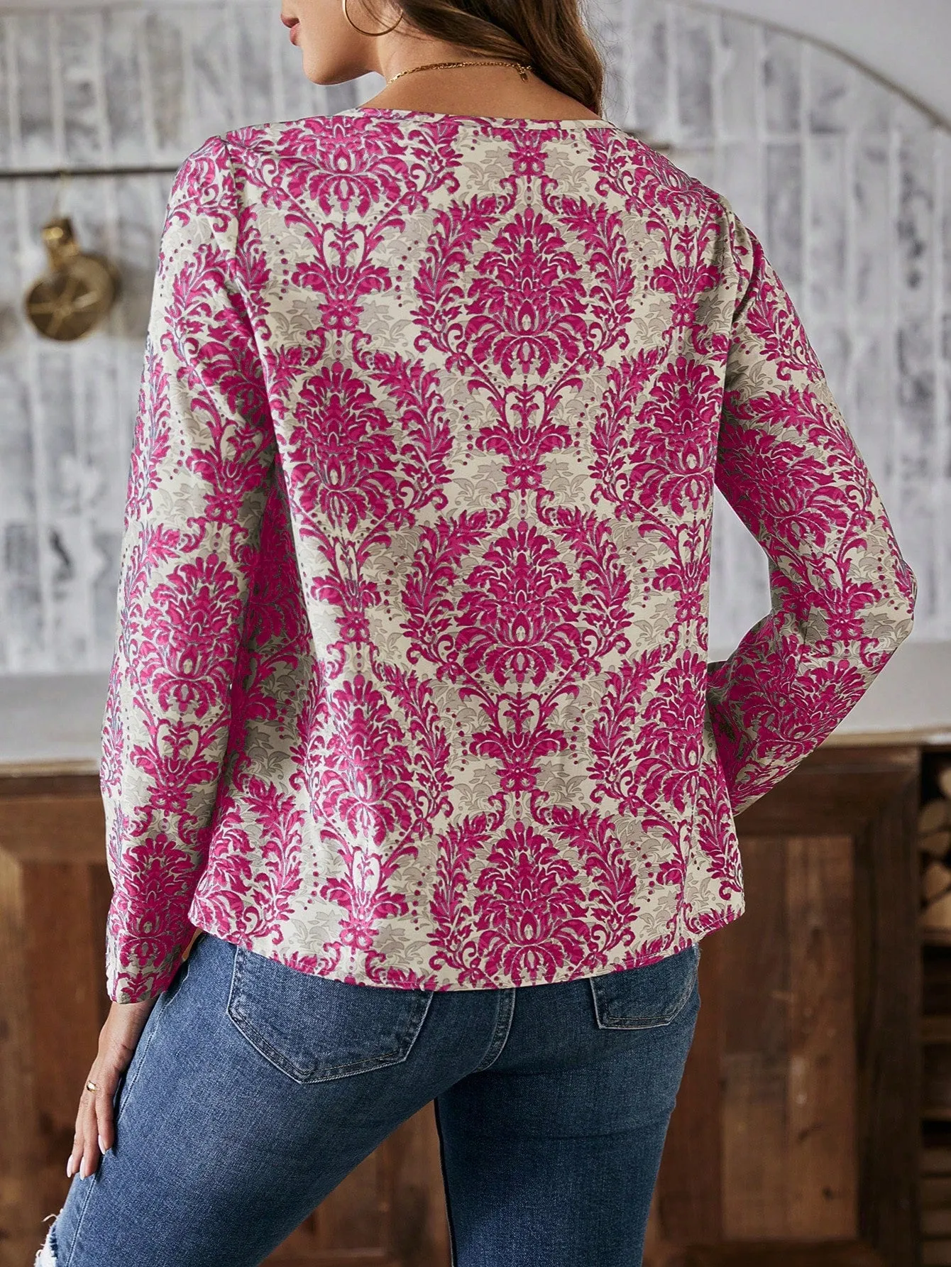 LUNE Women'S Floral Print Shirt With Openwork Collar