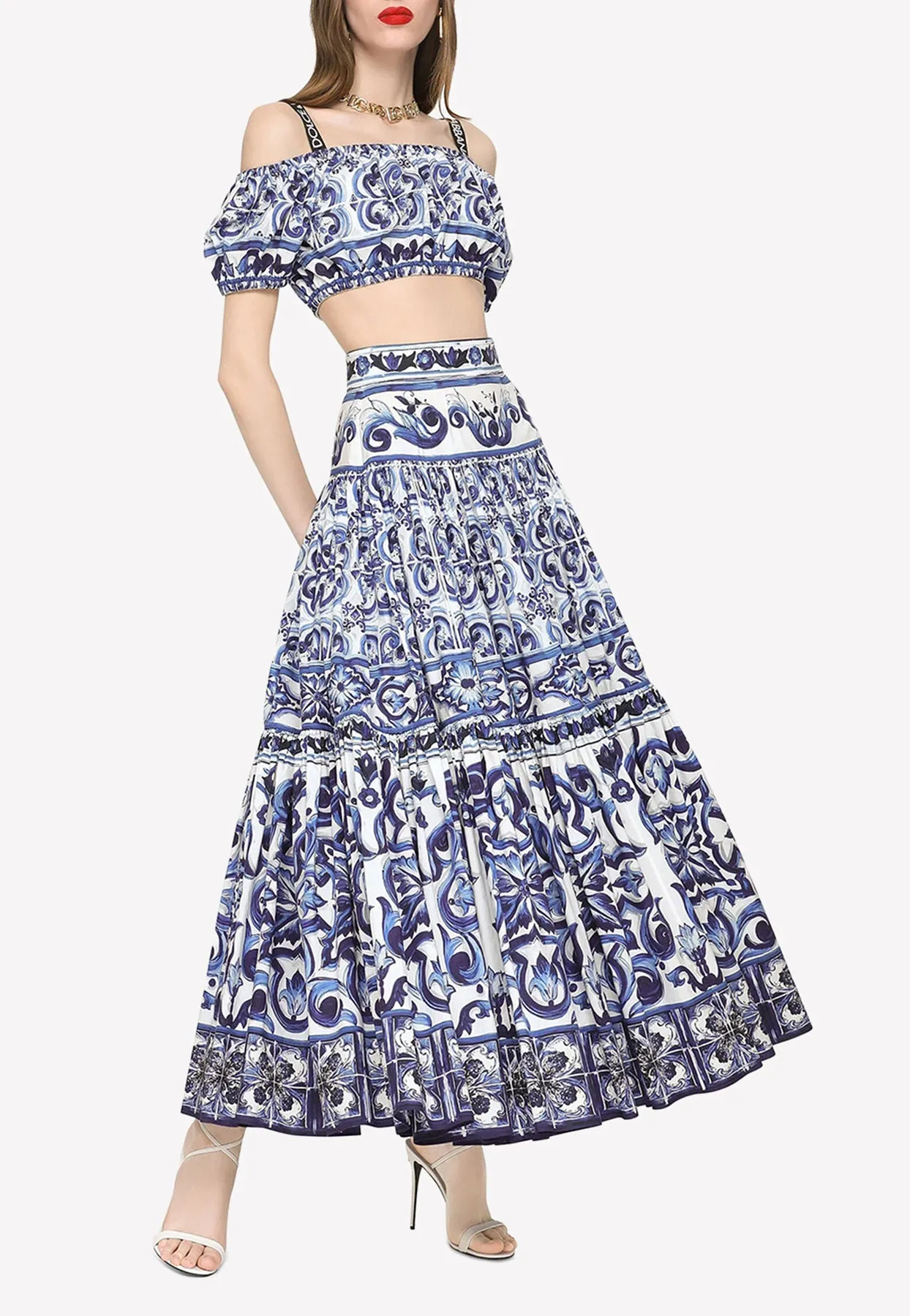 Majolica Print Poplin Maxi Skirt