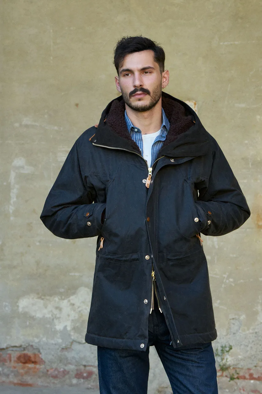 Manifattura Ceccarelli Waxed Long Mountain Jacket Wool Teddy Fur Chocolate