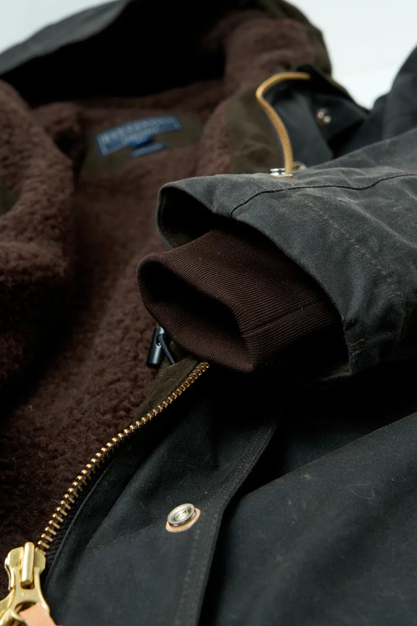 Manifattura Ceccarelli Waxed Long Mountain Jacket Wool Teddy Fur Chocolate