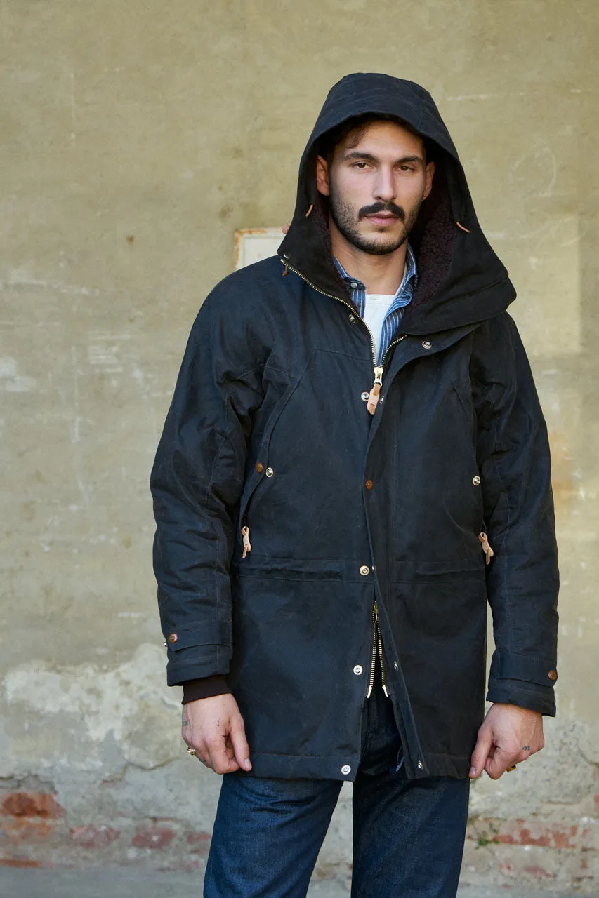 Manifattura Ceccarelli Waxed Long Mountain Jacket Wool Teddy Fur Chocolate