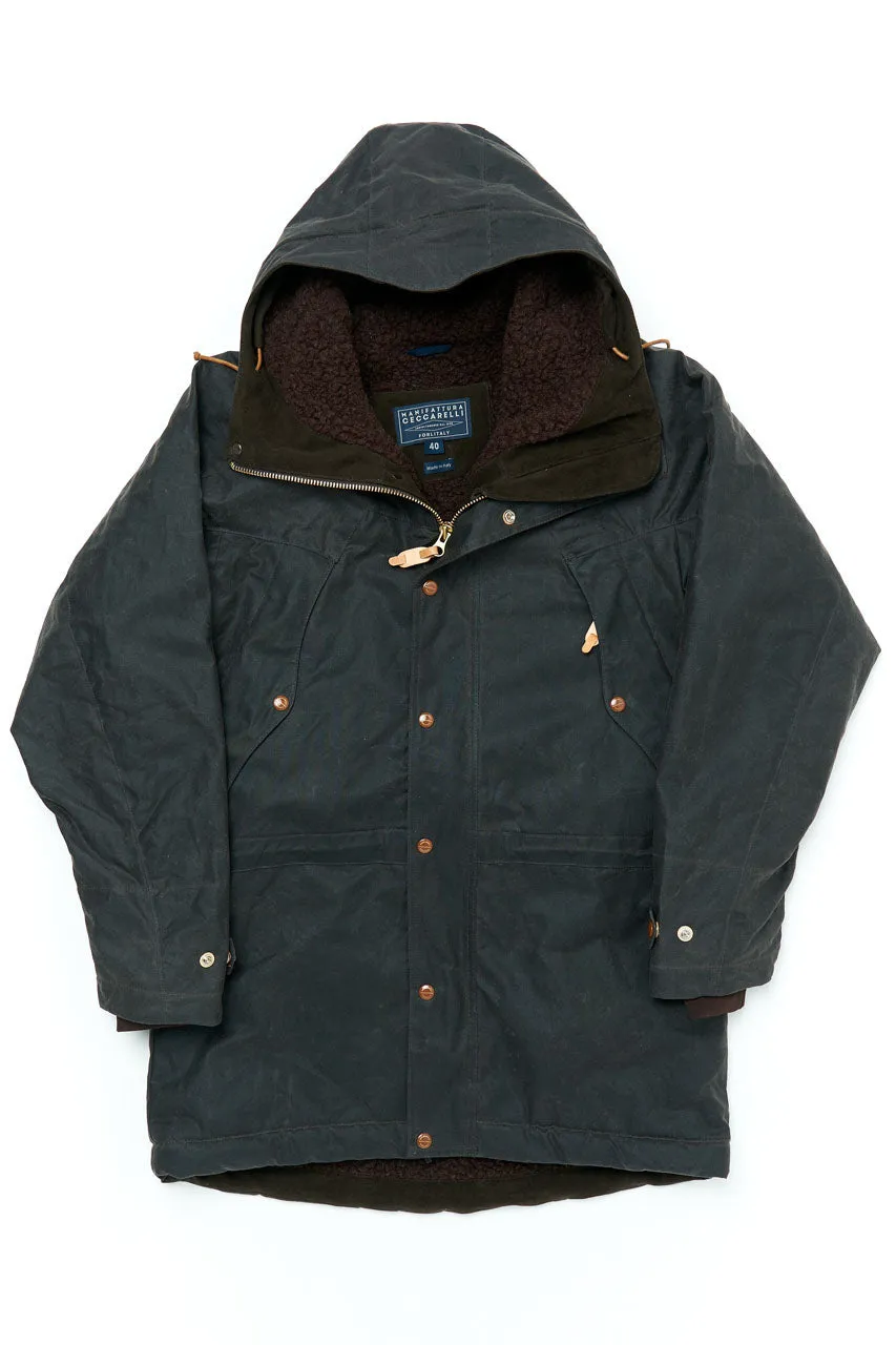 Manifattura Ceccarelli Waxed Long Mountain Jacket Wool Teddy Fur Chocolate