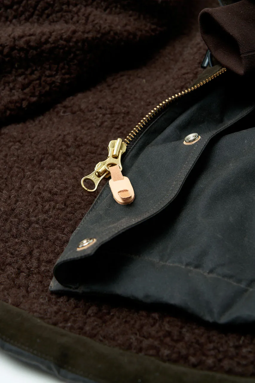 Manifattura Ceccarelli Waxed Long Mountain Jacket Wool Teddy Fur Chocolate
