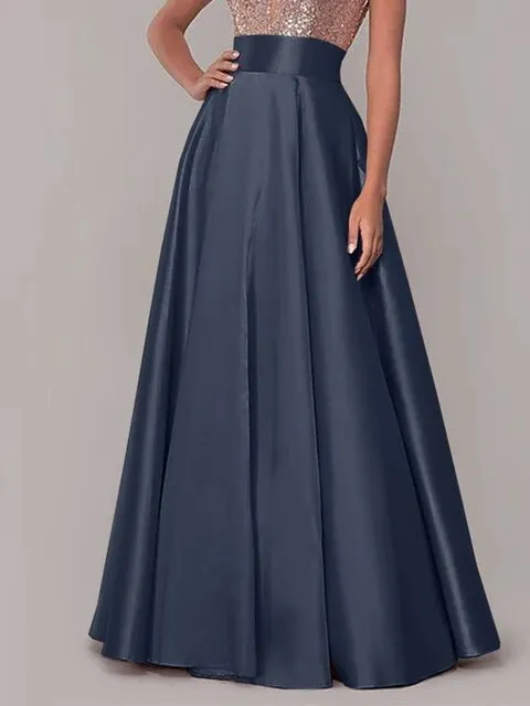 Maxi Skirts Women High Waist Long Silk Satin Skirt