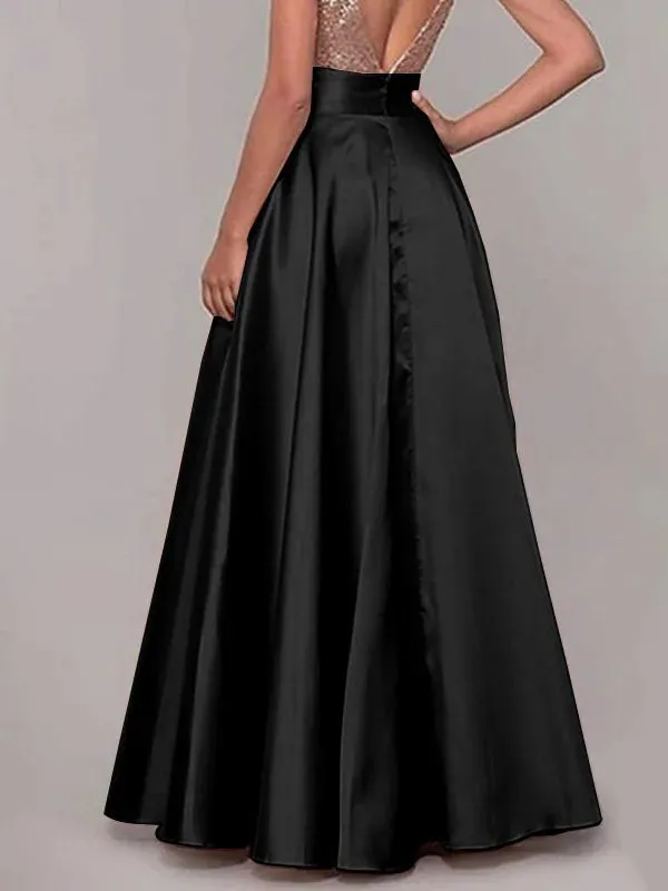 Maxi Skirts Women High Waist Long Silk Satin Skirt