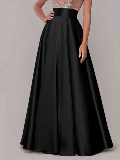 Maxi Skirts Women High Waist Long Silk Satin Skirt