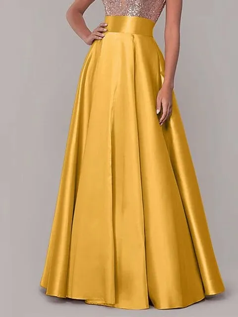 Maxi Skirts Women High Waist Long Silk Satin Skirt