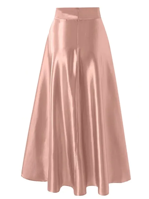 Maxi Skirts Women High Waist Long Silk Satin Skirt