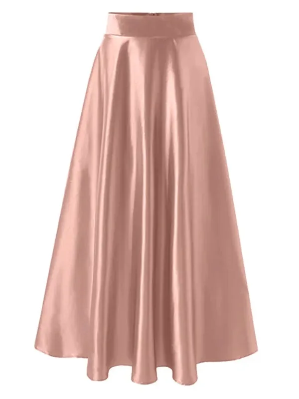 Maxi Skirts Women High Waist Long Silk Satin Skirt